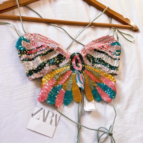 Zara Tops - Zara sequin butterfly Crop Festival top New with tags!🦋